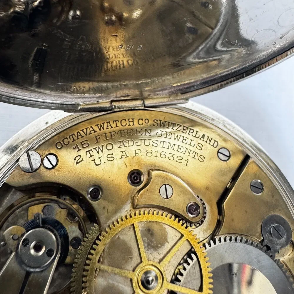 1909 Octava 8 Day Brass & Silver Swiss Train Watch, 15 Jewels, Keeps Time!